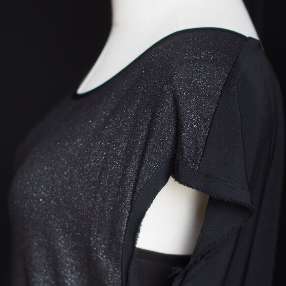 Calvin Klein | Black w Silver Metallic Shimmer, Mixed Media Top - Picture 6 of 8